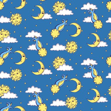 Güneşler, aylar, kuyruklu yıldızlar ve bulutlarda ile sorunsuz simya kalıbı 