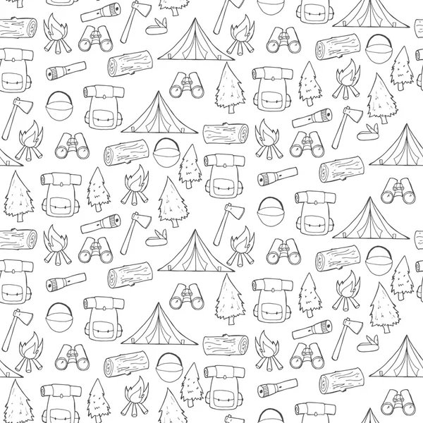 Seamless pattern with camping and hiking elements — Stock Vector