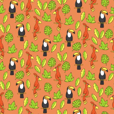 Papağan ve tucans ile Seamless Modeli.