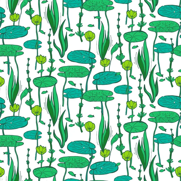 水と水中の植物のシームレス パターン — ストックベクタ