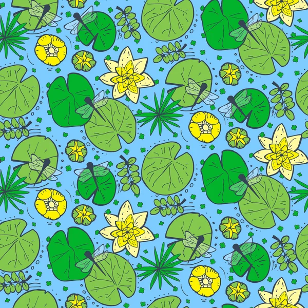 Seamless pattern with water and underwater plants — Stock Vector