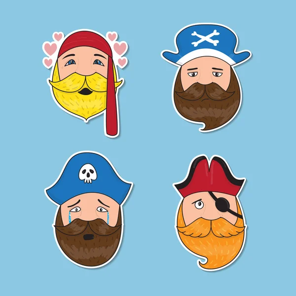 Conjunto de piratas emocionales. Diferentes caras emocionales . — Vector de stock