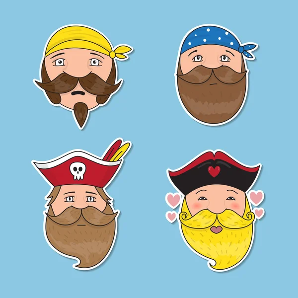 Conjunto de piratas emocionales. Diferentes caras emocionales . — Vector de stock