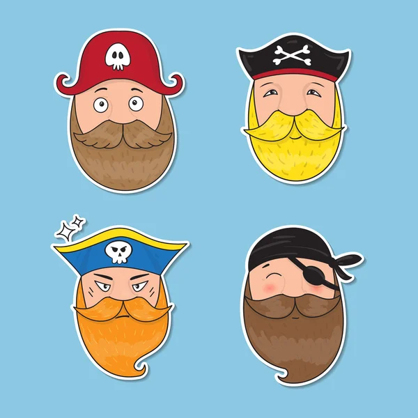 Set of emotional pirates. Different emotional faces. — Stock Vector