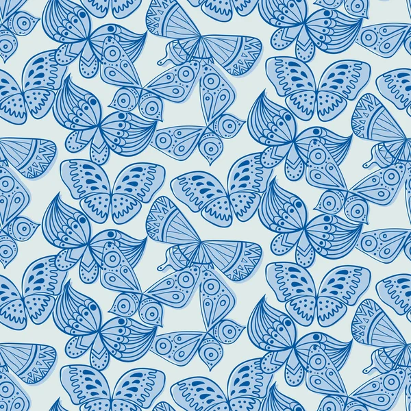 Χωρίς ραφή πρότυπο με doodle στυλιζάρω διαφορετικές πεταλούδες — Διανυσματικό Αρχείο