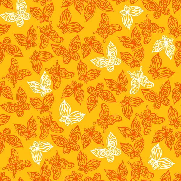 Χωρίς ραφή πρότυπο με doodle στυλιζάρω διαφορετικές πεταλούδες — Διανυσματικό Αρχείο