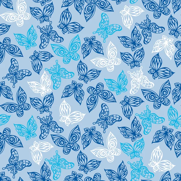 Seamless pattern with doodle stylize different butterflies — Stock Vector