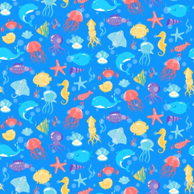 Farklı deniz sualtı hayvanlar sevimli c ile Seamless Modeli