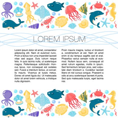 Kart karikatür tarzı zekâ farklı şirin sualtı hayvanlarla