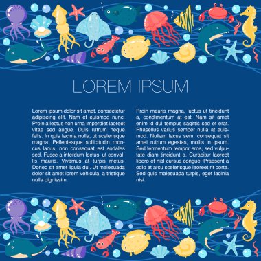 Kart karikatür tarzı zekâ farklı şirin sualtı hayvanlarla