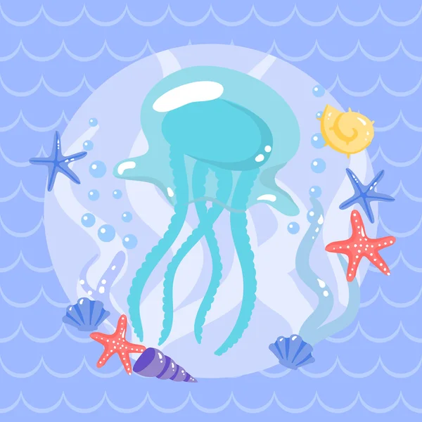 Medusa carina con gabbie e conchiglie — Vettoriale Stock