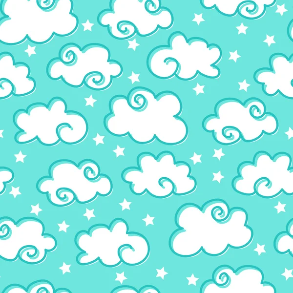 Motif sans couture avec nuages et étoiles — Image vectorielle