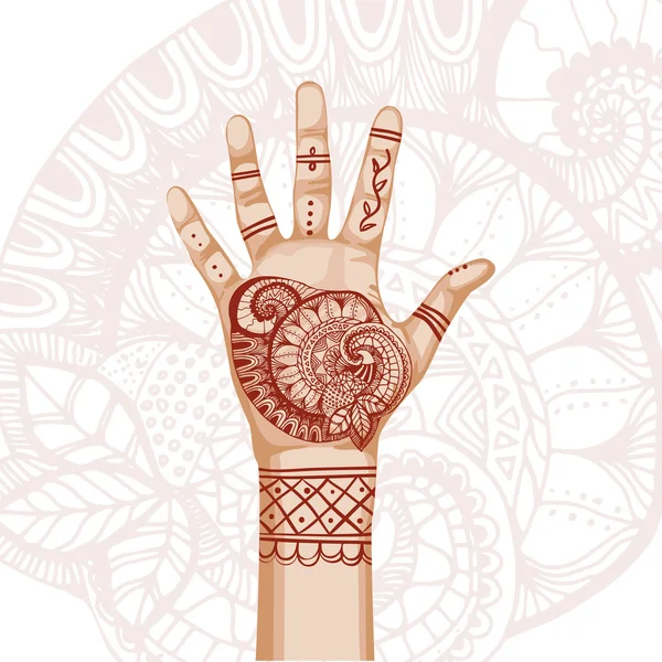 Main avec ornement ethnique indien mehendi — Image vectorielle