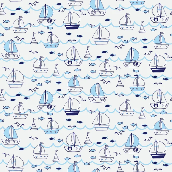Seamless pattern with boats and ships in the sea — Stock Vector