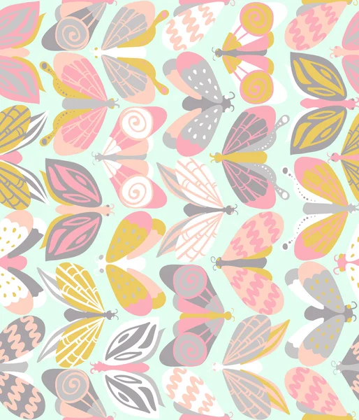 Seamless mönster med vackra ljusa fjärilar — Stock vektor