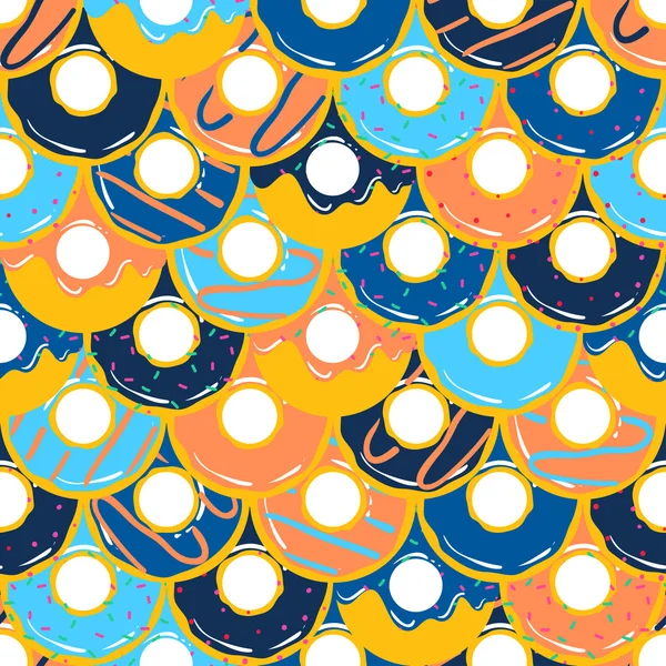 Бесшовный рисунок с разными сладкими пончиками — стоковый вектор