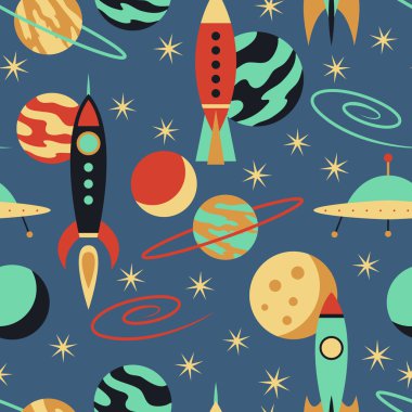 Uzayda vintage roketler ile Seamless Modeli