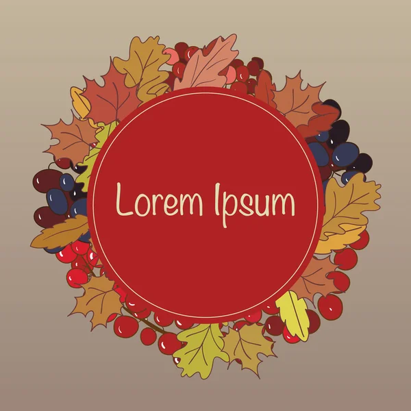 Koszorú illusztrációja őszi levelek és bogyók és fürtök — Stock Vector