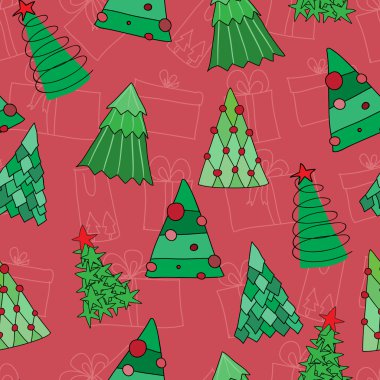 Kırmızı arka plan ile Seamless Noel modeli