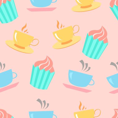 Cute cups and cakes illustration.