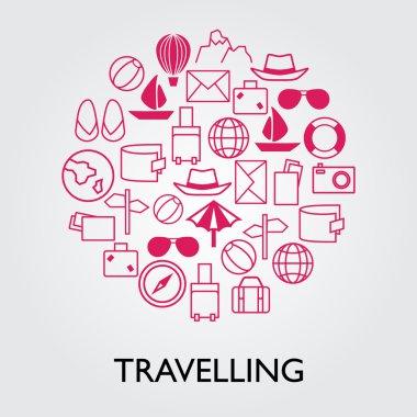 Düz simgeler seyahat seti.