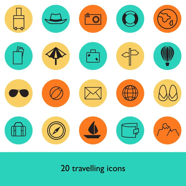 Conjunto de iconos de viaje planos . — Vector de stock