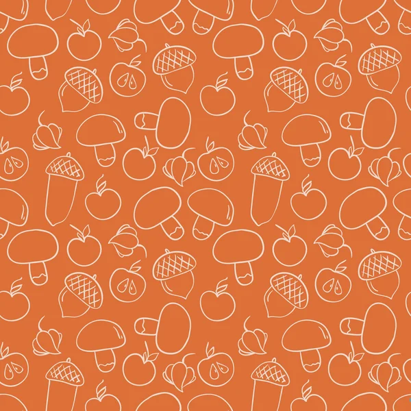 Varrat nélküli őszi minta muchrooms, makk, alma és physa — Stock Vector