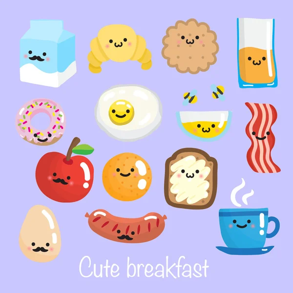 Set of smiling breakfast food. — Stock Vector