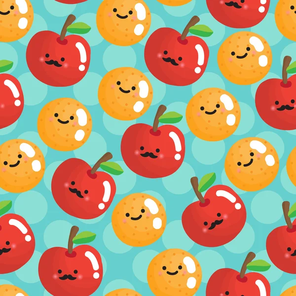 Seamless pattern with smiling apples and oranges — Stock Vector