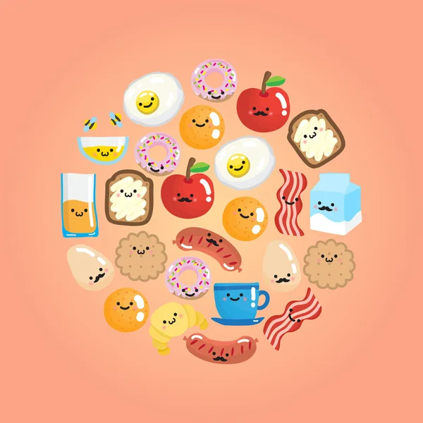 Ensemble de petits déjeuners souriants en forme de cercle — Image vectorielle