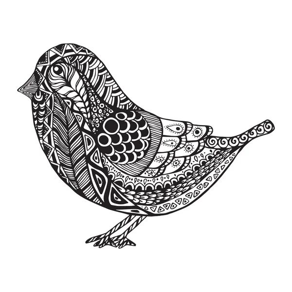 Ilustração vetorial de belo pássaro decorativo em doodle styl — Vetor de Stock