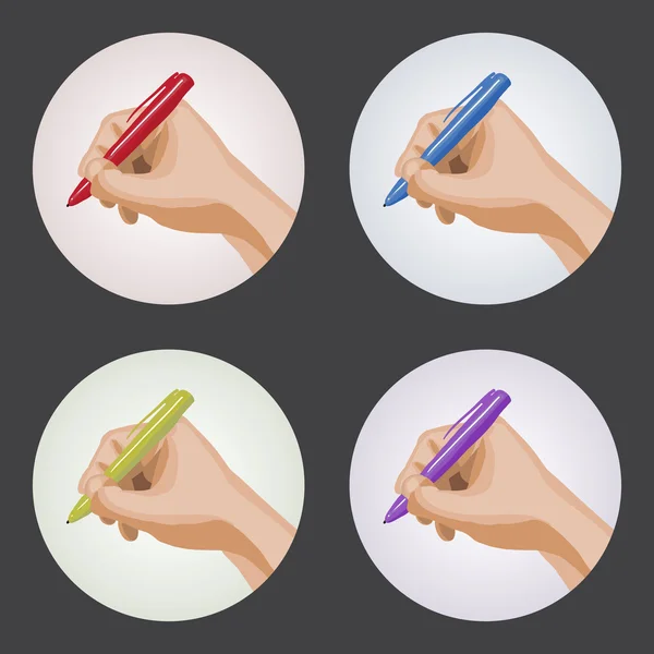 Set of palms with pens. — Stock Vector