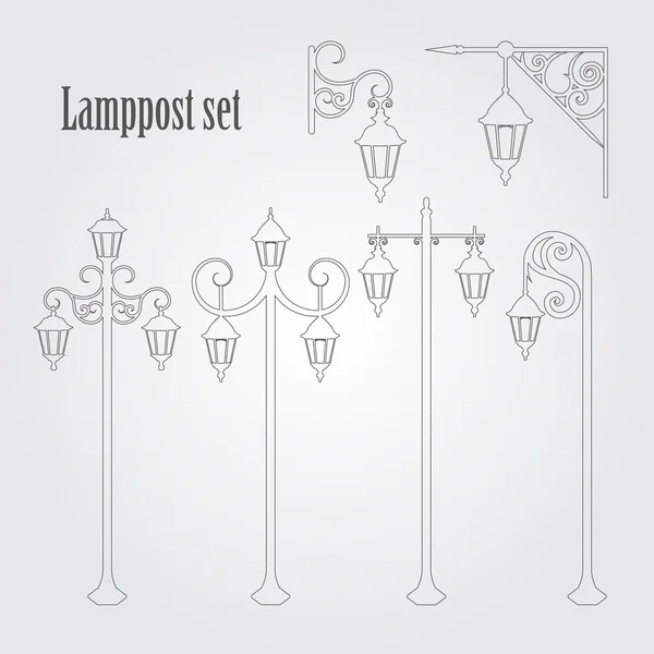 Set of different ornate lampposts. — Stock Vector