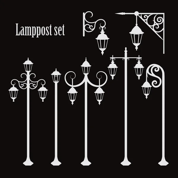Set of different ornate lampposts. — Stock Vector