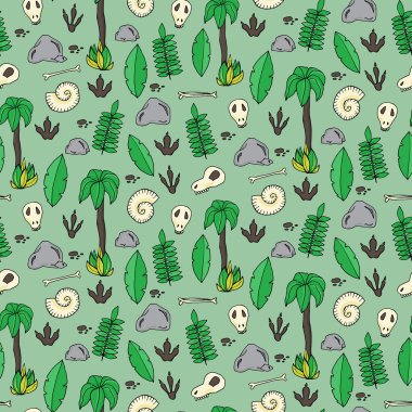 Avuç içi ile Seamless Modeli yapraklar, numara ve kayalar