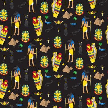 Seamless pattern with egyptean elements such as anubis, mummy, p clipart