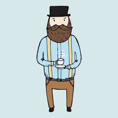 İllüstrasyon izole şirin sakallı beyefendinin. 