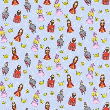 Seamless pattern with princess, queen, king and knight clipart