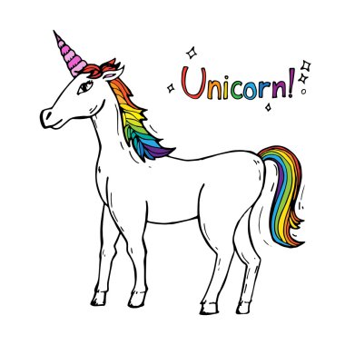 Sevimli beyaz tek boynuzlu karikatür tarzı