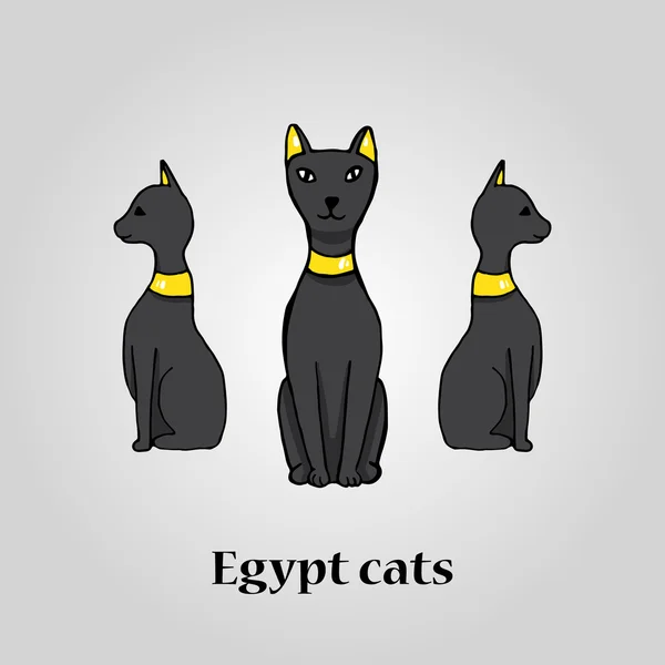 Tres gatos negros egipcios — Vector de stock