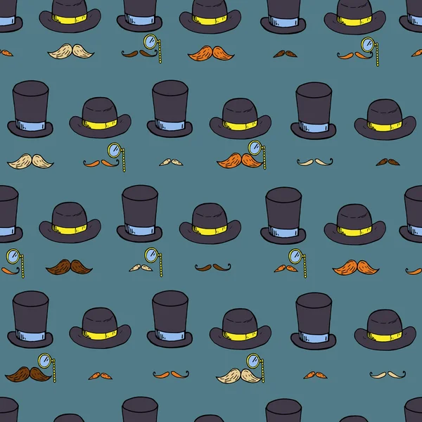 Patrón sin costuras con elementos caballeros, sombreros y bigote . — Vector de stock