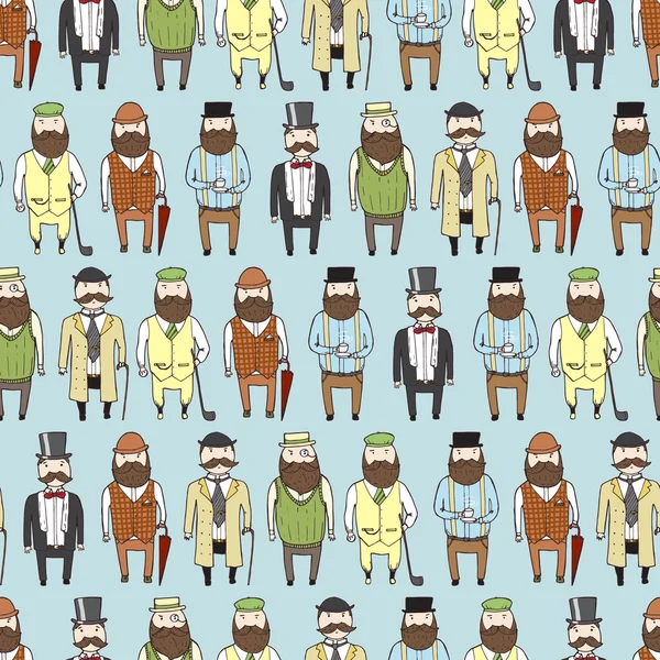 Seamless pattern with cute bearded gentlemen — Stock Vector