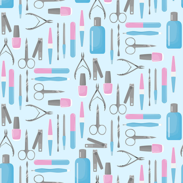 Seamless pattern with tools for manicure. 