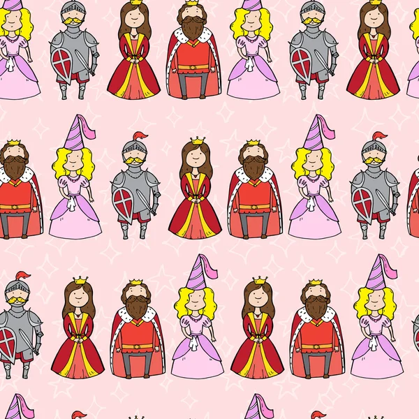 Modèle sans couture avec princesse, reine, roi et chevalier — Image vectorielle
