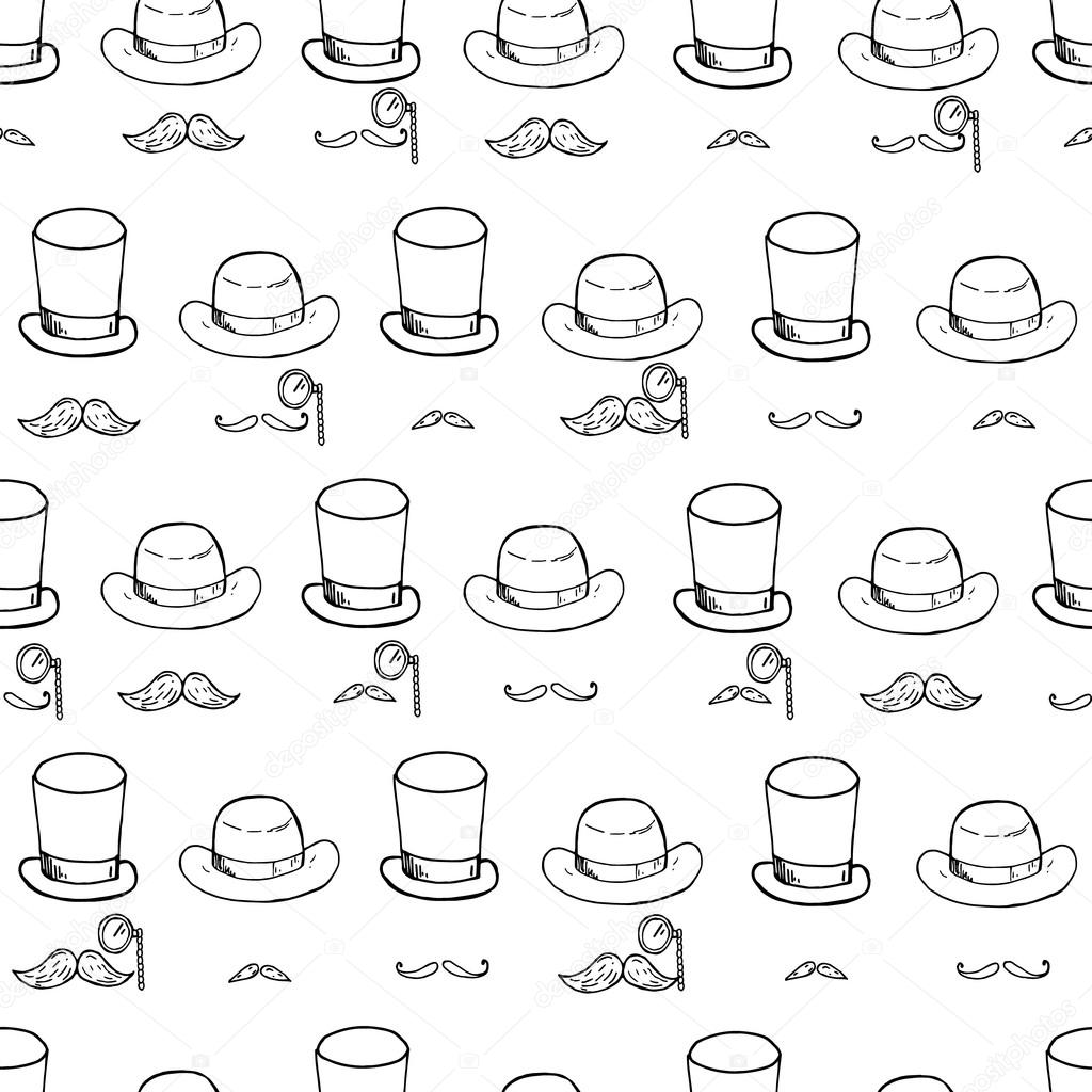 Seamless pattern with gentlemen elements, hats and mustache. 