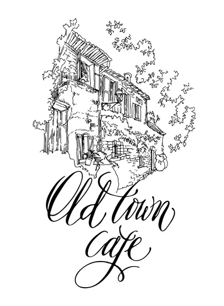 Vector sketch of old street. Old town cafe. — Stock Vector