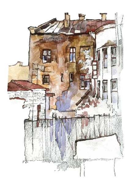 오래 된 거리의 손으로 그려진된 스케치. — 스톡 벡터