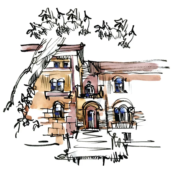 Croquis dessiné à la main de la vieille rue . — Image vectorielle