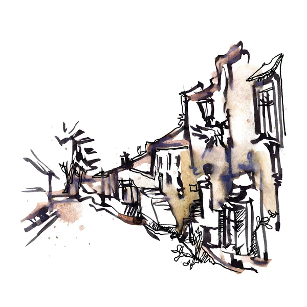Croquis dessiné à la main de la vieille rue . — Image vectorielle