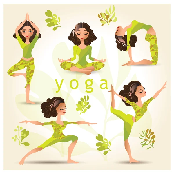 Poses of yoga. Vector set of yoga illustration. Yoga exercises. Yoga class, yoga center, yoga studio. Healthy lifestyle.